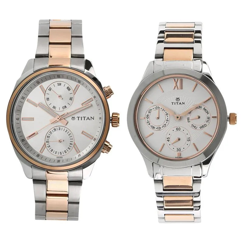 Titan Bandhan White Dial Quartz Multifunction Stainless Steel Couple Watch nu17332570km01
