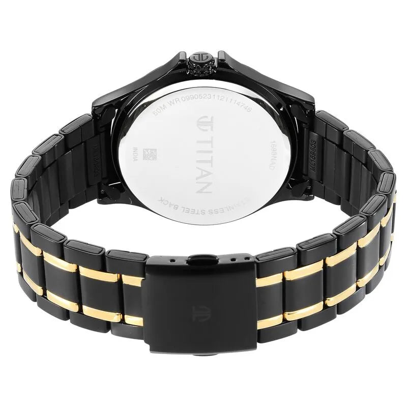 Titan Black &amp; Gold 1698KM02 Black Dial Multifunction Men&
