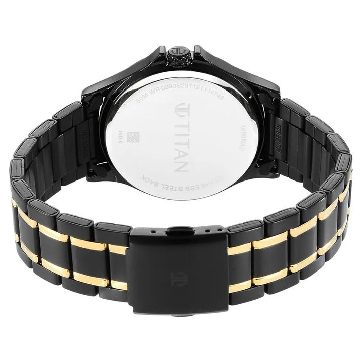 Titan Black &amp; Gold 1698KM02 Black Dial Multifunction Men&