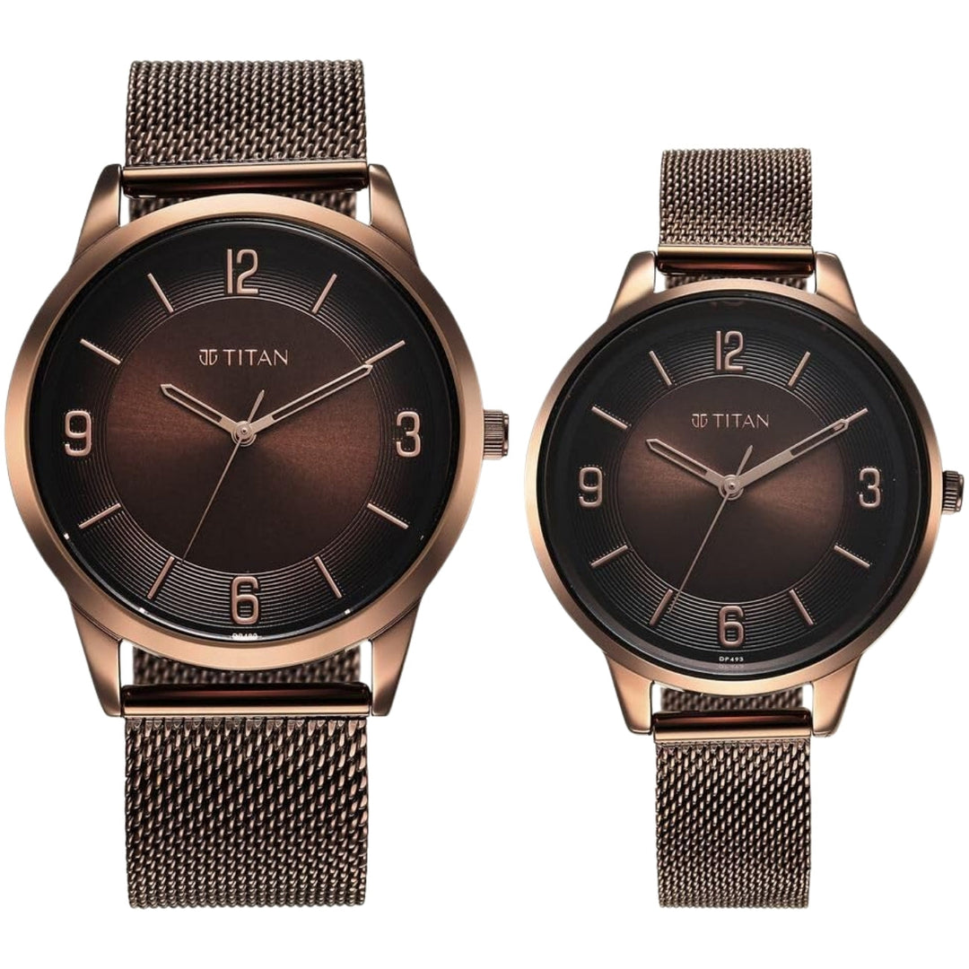 Titan NU18062648QM01 Brown Dial Couple Watch