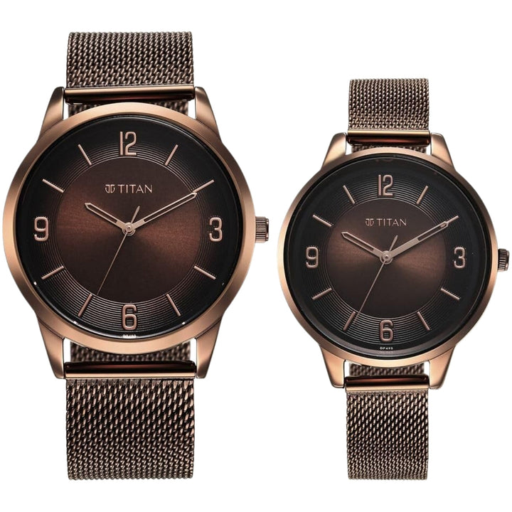 Titan NU18062648QM01 Brown Dial Couple Watch
