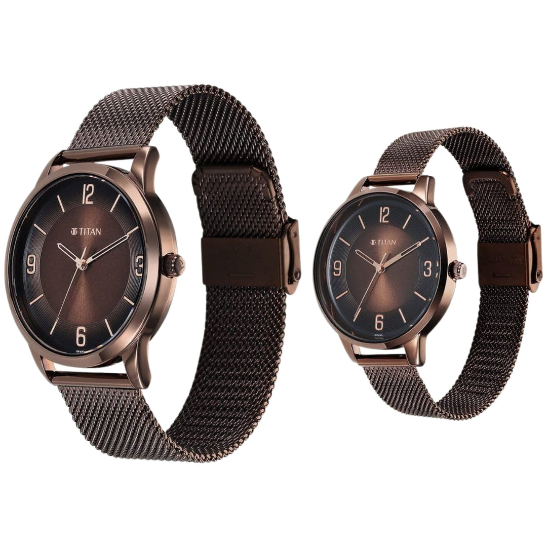 Titan NU18062648QM01 Brown Dial Couple Watch
