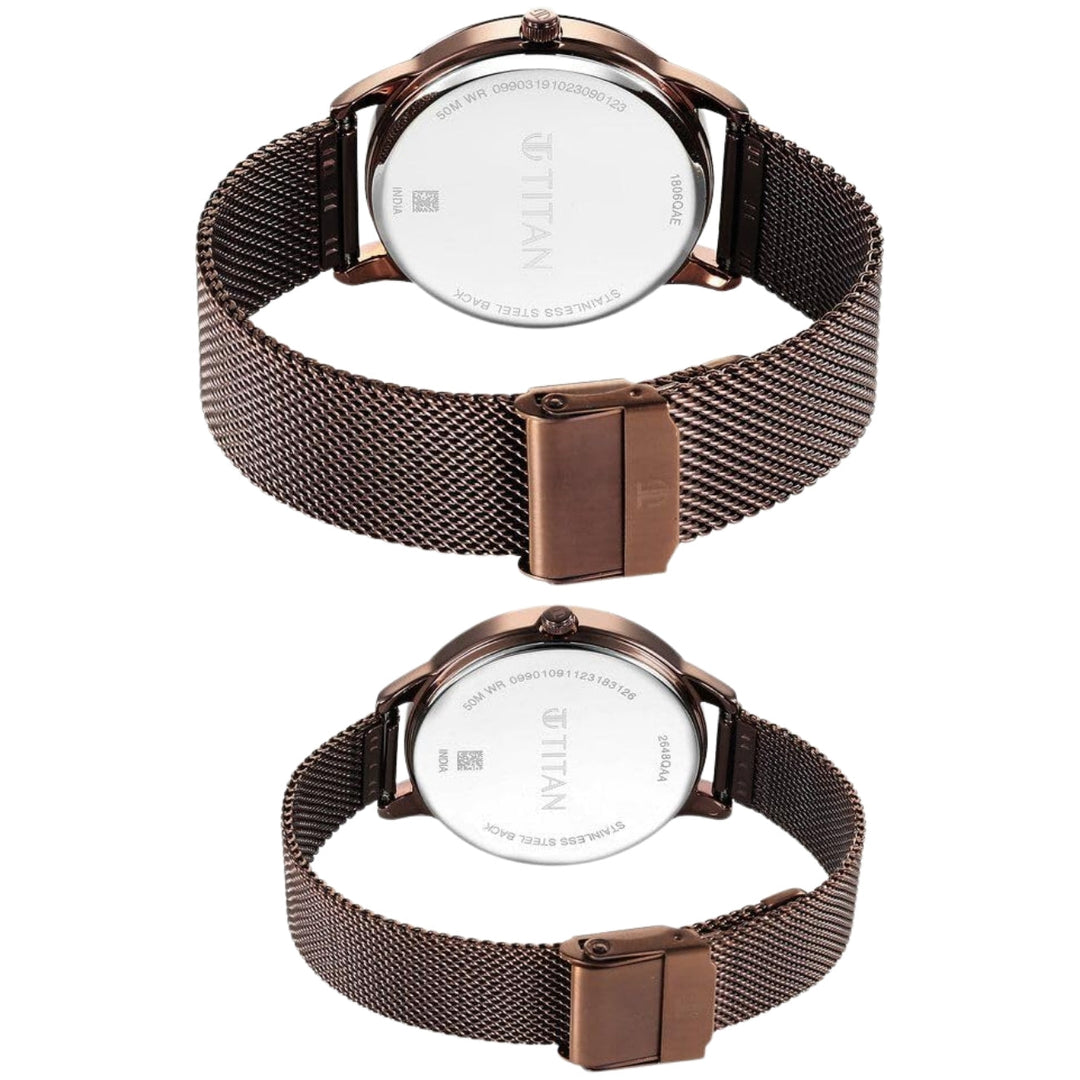 Titan NU18062648QM01 Brown Dial Couple Watch