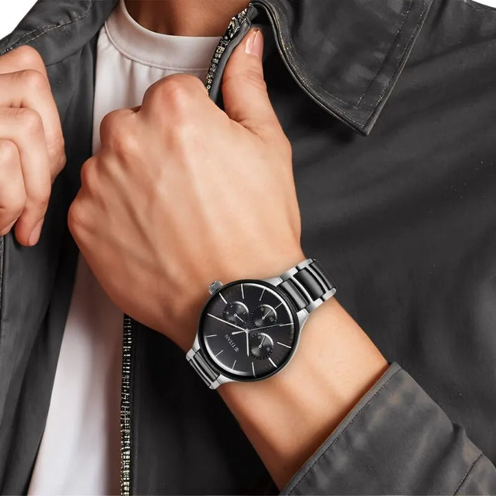 Titan Ceramic Fusion NU90148KD01 Black Dial Men&
