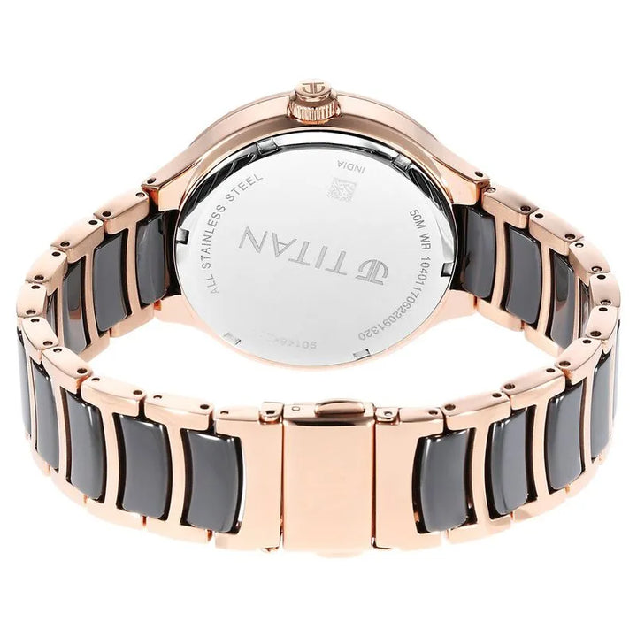 Titan Ceramic Fusion Quartz Multifunction Black Dial Rose Gold Dual-Toned Stainless Steel Bracelet Men&