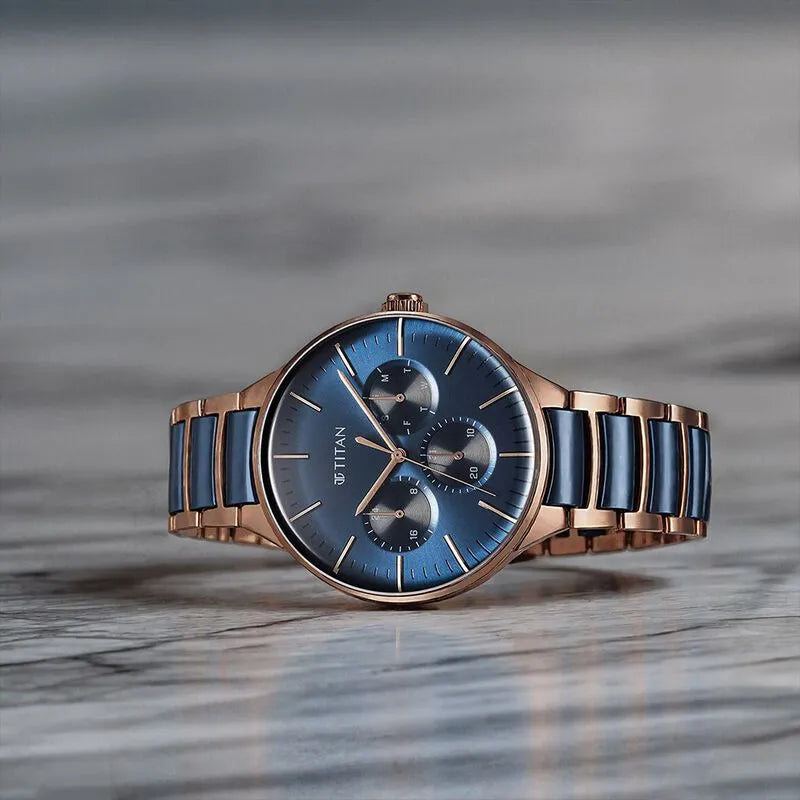 Titan Ceramic Fusion Quartz Multifunction Blue Dial Men&