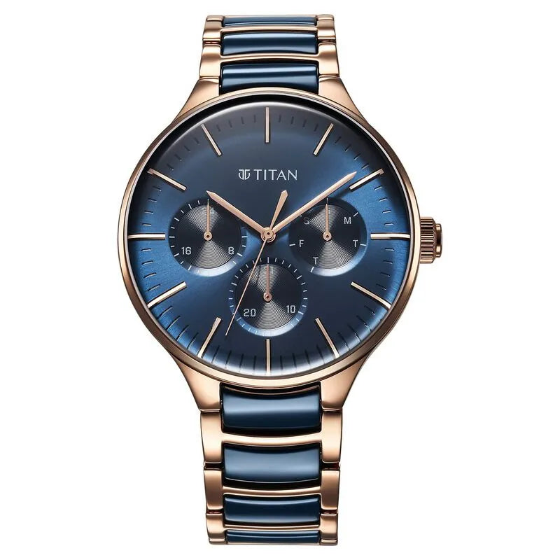 Titan Ceramic Fusion Quartz Multifunction Blue Dial Men&