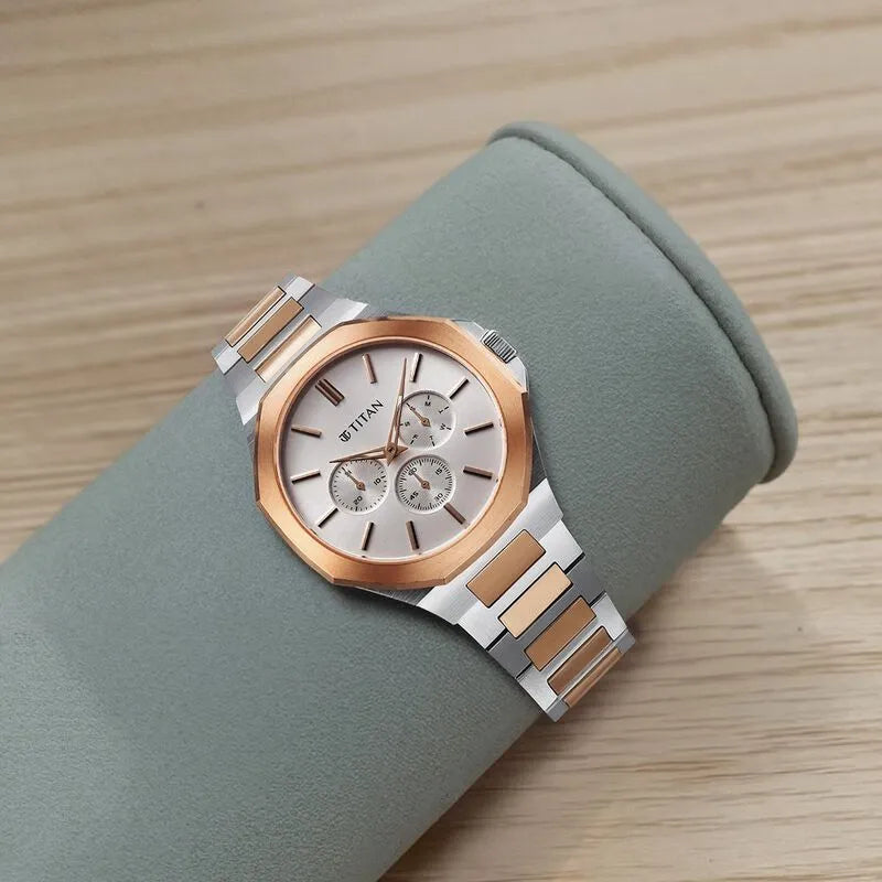Titan Classic Slim Multifunction NU90198KM01 Silver Dial Men&