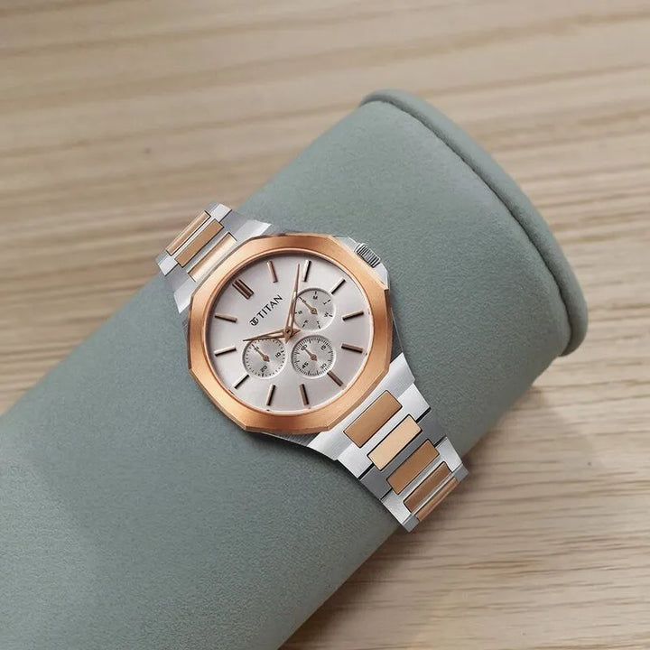 Titan Classic Slim Multifunction NU90198KM01 Silver Dial Men&