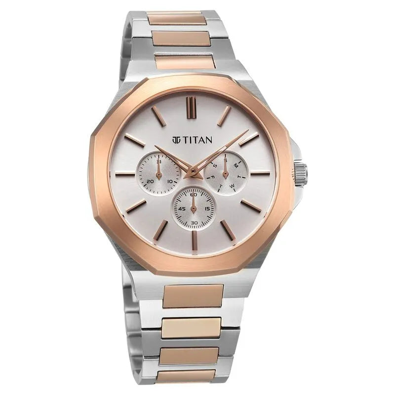 Titan Classic Slim Multifunction NU90198KM01 Silver Dial Men&