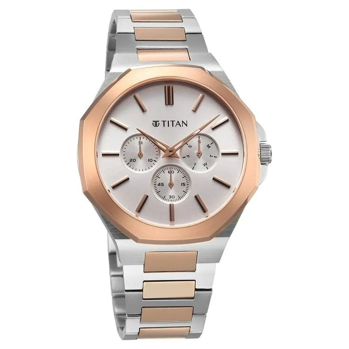 Titan Classic Slim Multifunction NU90198KM01 Silver Dial Men&