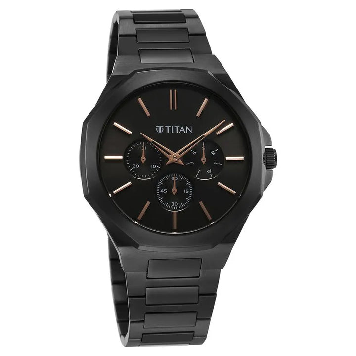 Titan Classic Slim Multifunction Quartz Black Dial Men&
