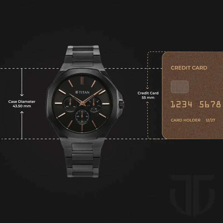 Titan Classic Slim Multifunction Quartz Black Dial Men&