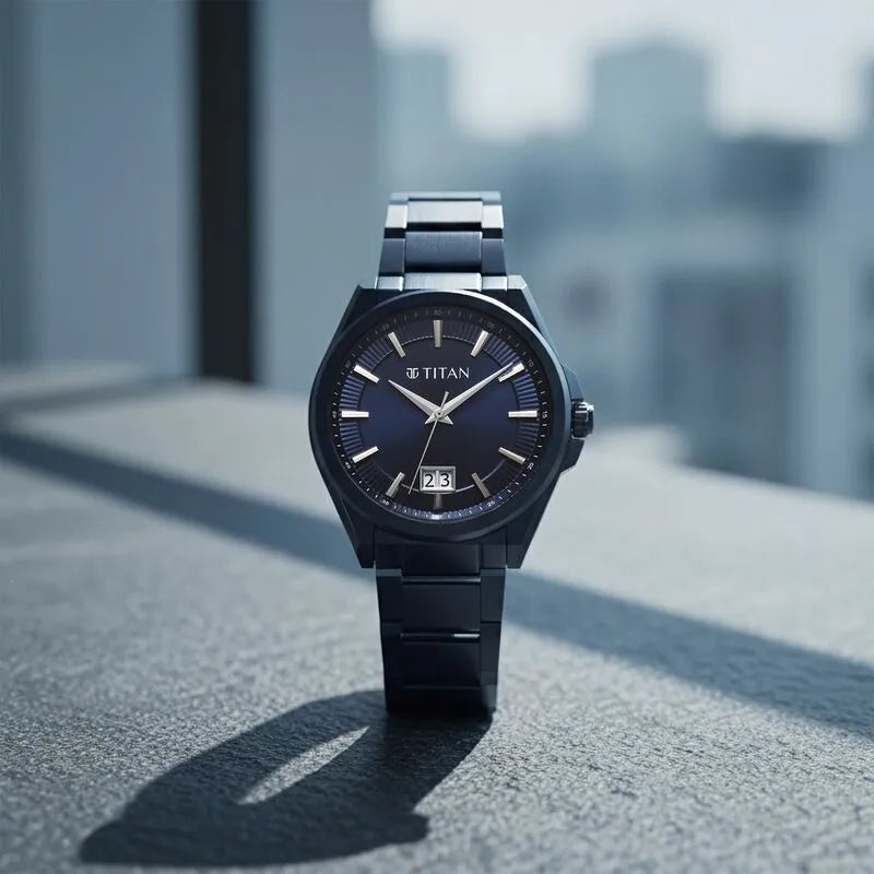 Titan Classique Big Date 90219QM04 Blue Dial Men&