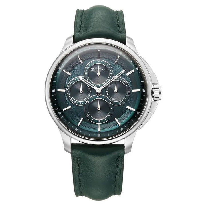 Titan Classique Four Eye Multifunction 90217sl02 Green Dial Men&