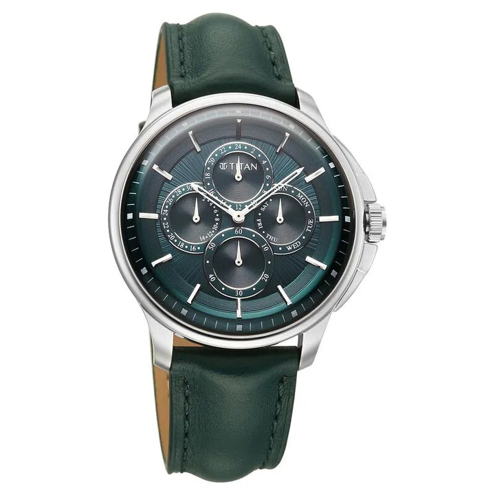 Titan Classique Four Eye Multifunction 90217sl02 Green Dial Men&