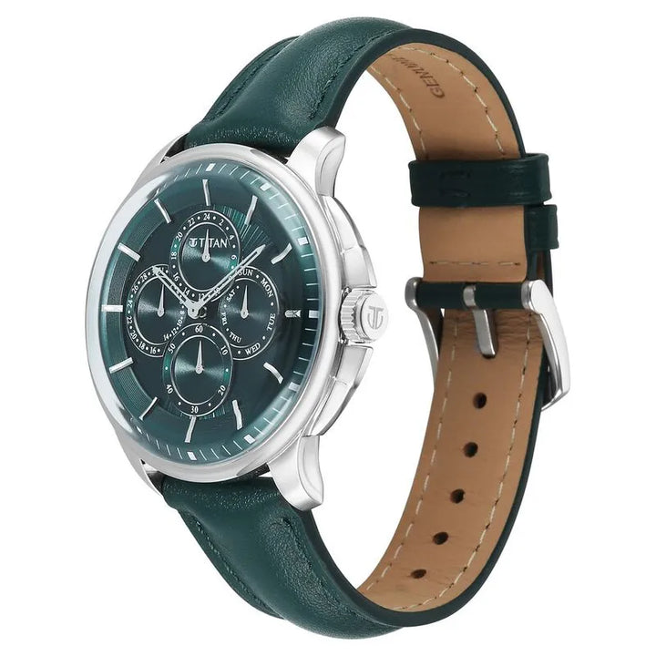 Titan Classique Four Eye Multifunction 90217sl02 Green Dial Men&