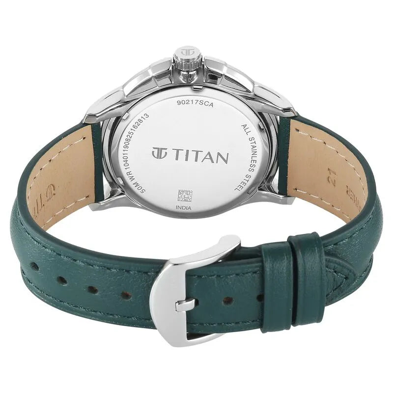Titan Classique Four Eye Multifunction 90217sl02 Green Dial Men&