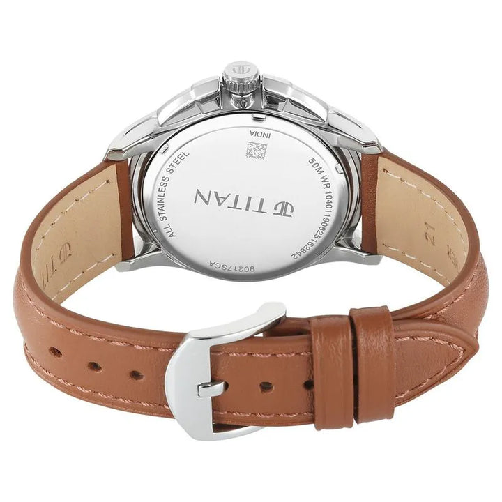 Titan Classique Four Eye Multifunction Salmon Dial Brown Leather Strap Men&