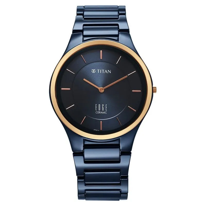 Titan Edge Bicolour Quartz Blue Dial Ceramic Strap Men&