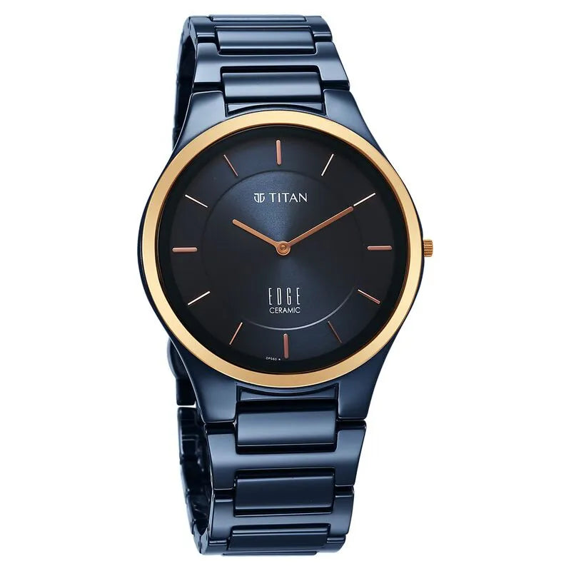 Titan Edge Bicolour Quartz Blue Dial Ceramic Strap Men&