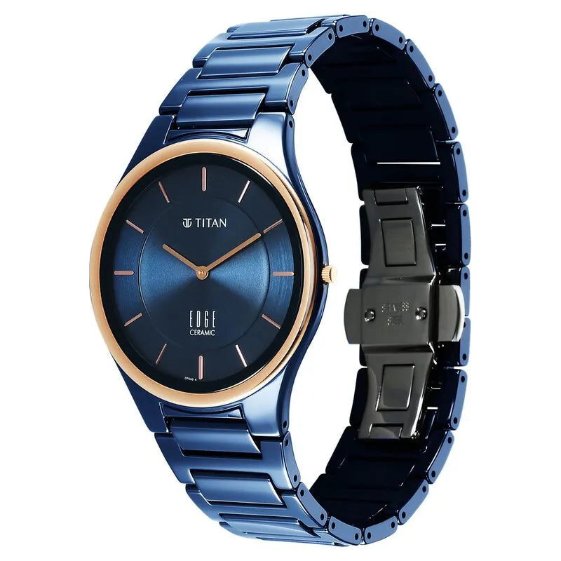 Titan Edge Bicolour Quartz Blue Dial Ceramic Strap Men&