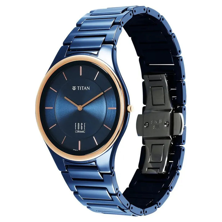 Titan Edge Bicolour Quartz Blue Dial Ceramic Strap Men&