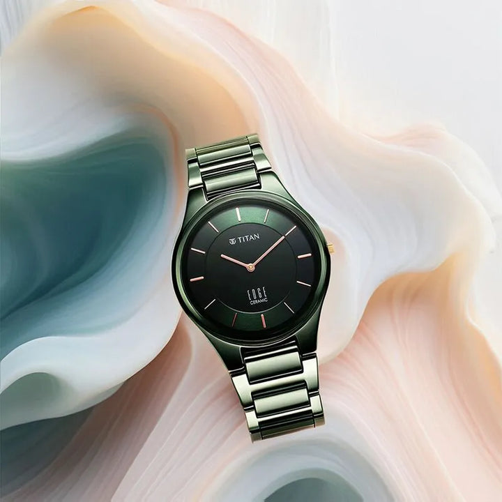 Titan Edge Ceramic NU1696QC06 Green Dial Men&