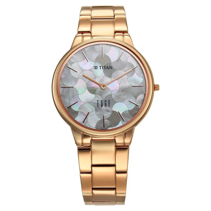 Titan Edge Metal Ladies Allure Quartz Analog Mother Of Pearl Dial Rose Gold Stainless Steel Strap Women&