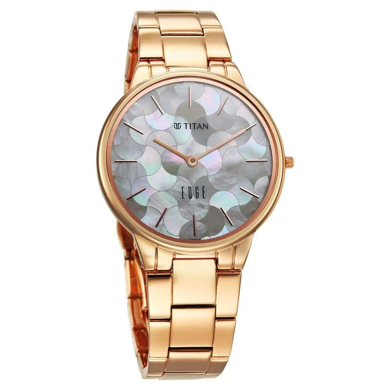 Titan Edge Metal Ladies Allure Quartz Analog Mother Of Pearl Dial Rose Gold Stainless Steel Strap Women&