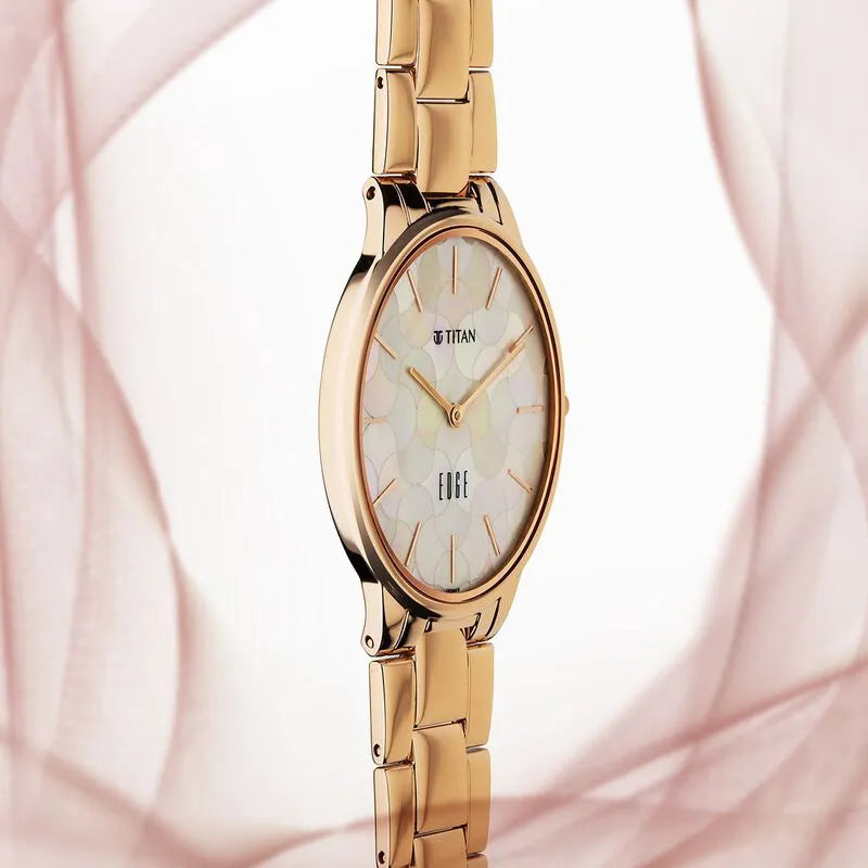 Titan Edge Metal Ladies Allure Quartz Analog Mother Of Pearl Dial Rose Gold Stainless Steel Strap Women&