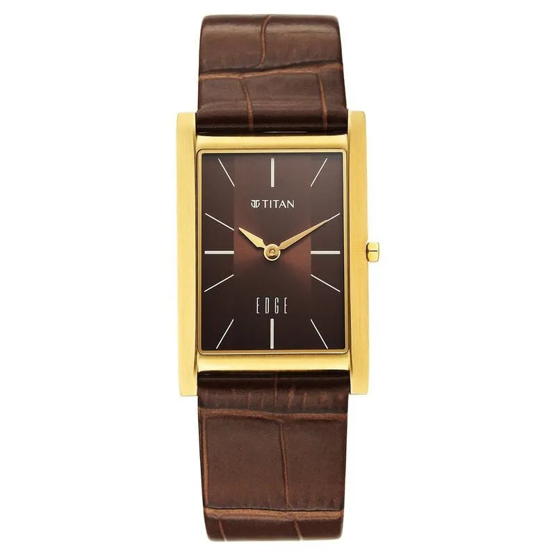 Titan Edge Monture Quartz Brown Dial Leather Strap Men&