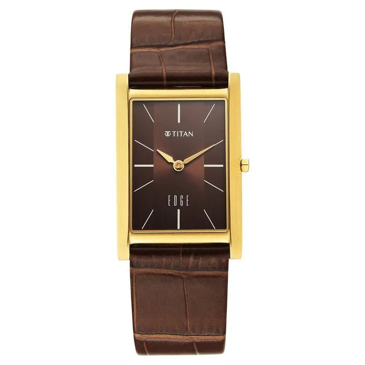 Titan Edge Monture Quartz Brown Dial Leather Strap Men&