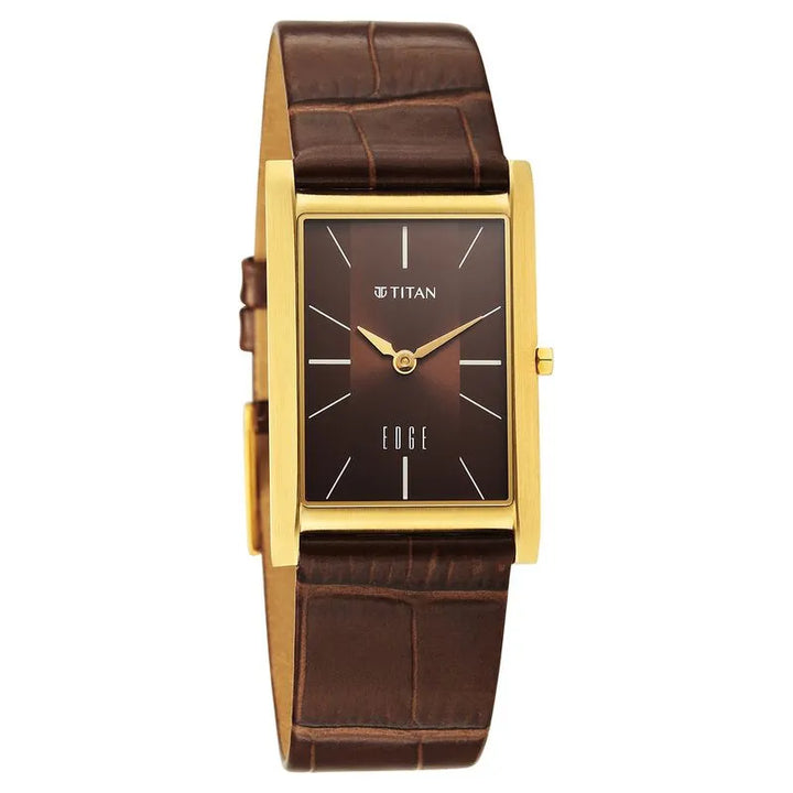 Titan Edge Monture Quartz Brown Dial Leather Strap Men&