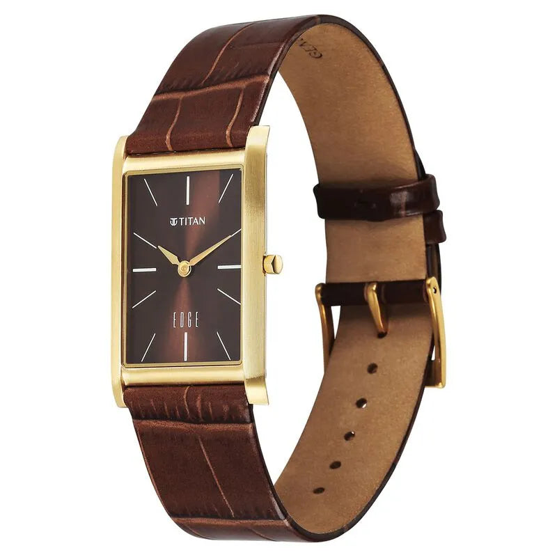 Titan Edge Monture Quartz Brown Dial Leather Strap Men&