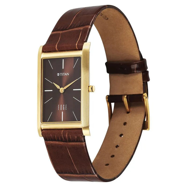 Titan Edge Monture Quartz Brown Dial Leather Strap Men&