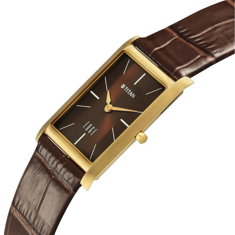Titan Edge Monture Quartz Brown Dial Leather Strap Men&