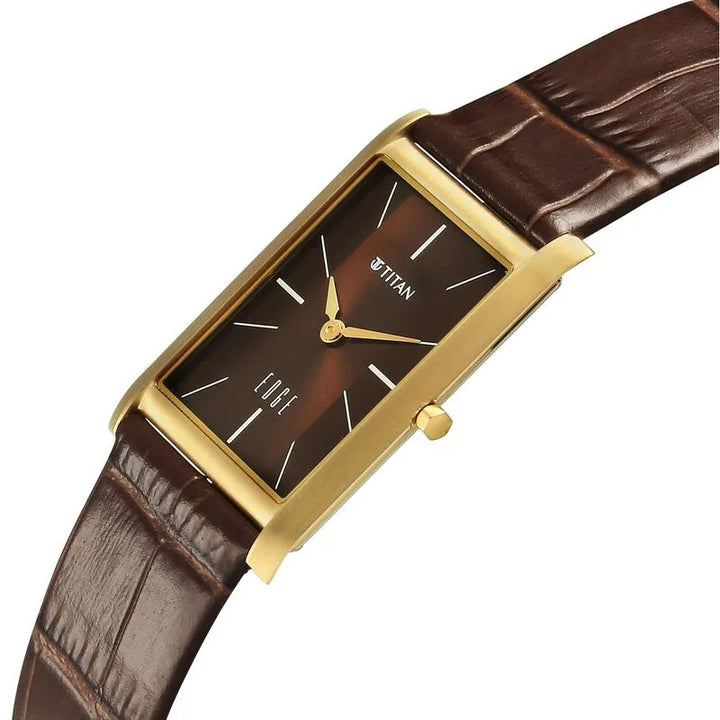 Titan Edge Monture Quartz Brown Dial Leather Strap Men&