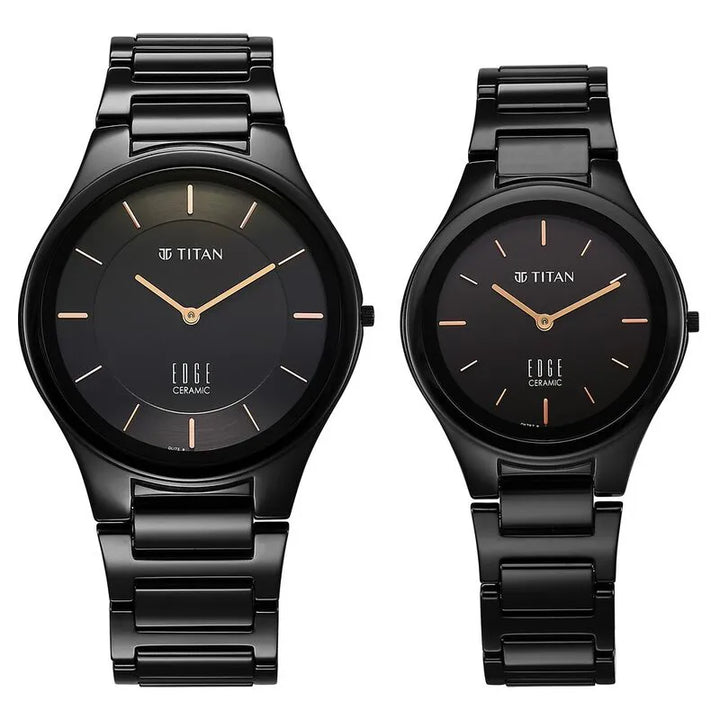 Titan Edge Pair Black Dial Ceramic Strap Couple Watch nu16962653nc01