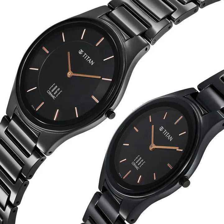 Titan Edge Pair Black Dial Ceramic Strap Couple Watch nu16962653nc01