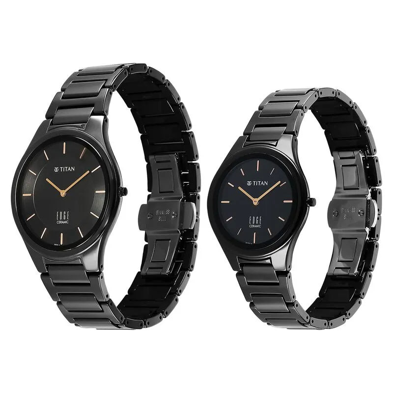 Titan Edge Pair Black Dial Ceramic Strap Couple Watch nu16962653nc01