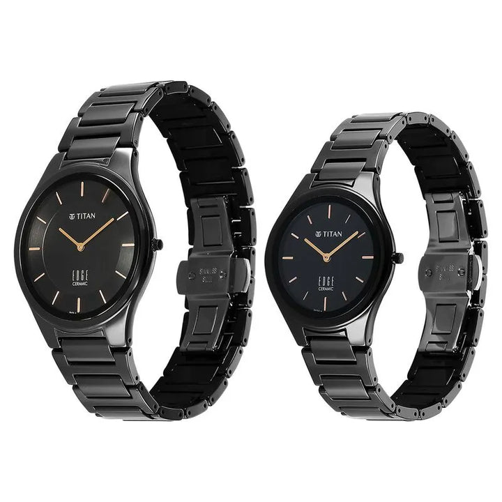 Titan Edge Pair Black Dial Ceramic Strap Couple Watch nu16962653nc01