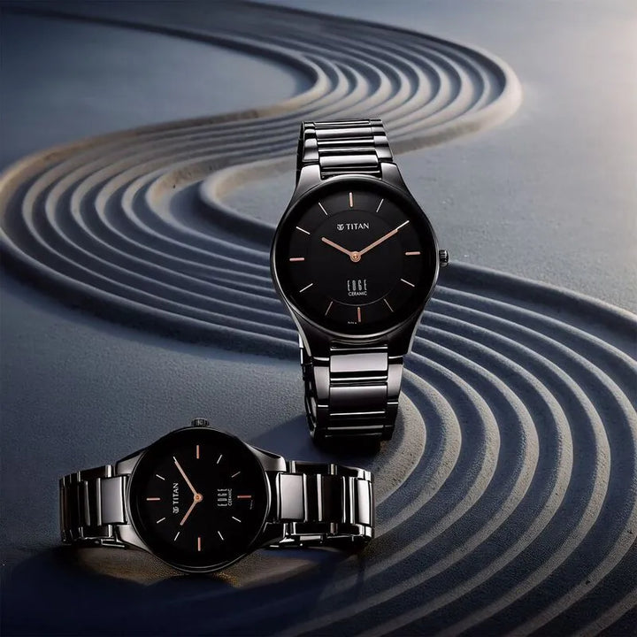 Titan Edge Pair Black Dial Ceramic Strap Couple Watch nu16962653nc01