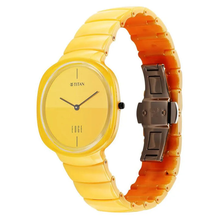 Titan Edge Squircle Camo Quartz Yellow Dial Ceramic Strap Unisex Watch NU1841QC08
