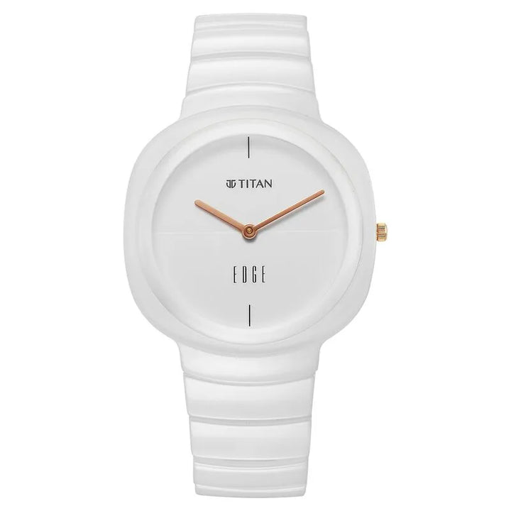 Titan Edge Squircle White Dial Ceramic Strap Women&