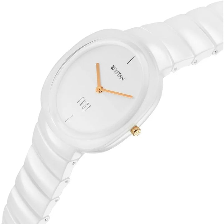 Titan Edge Squircle White Dial Ceramic Strap Women&