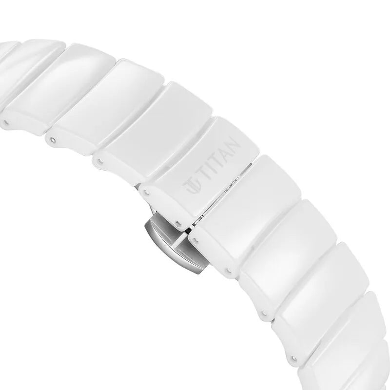 Titan Edge Squircle White Dial Ceramic Strap Women&