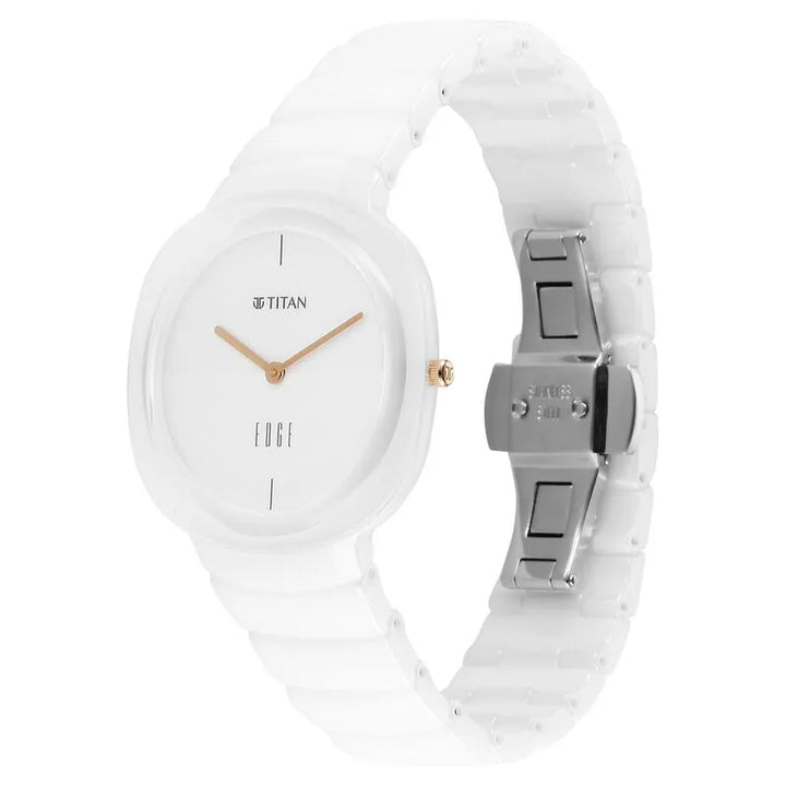 Titan Edge Squircle White Dial Ceramic Strap Women&
