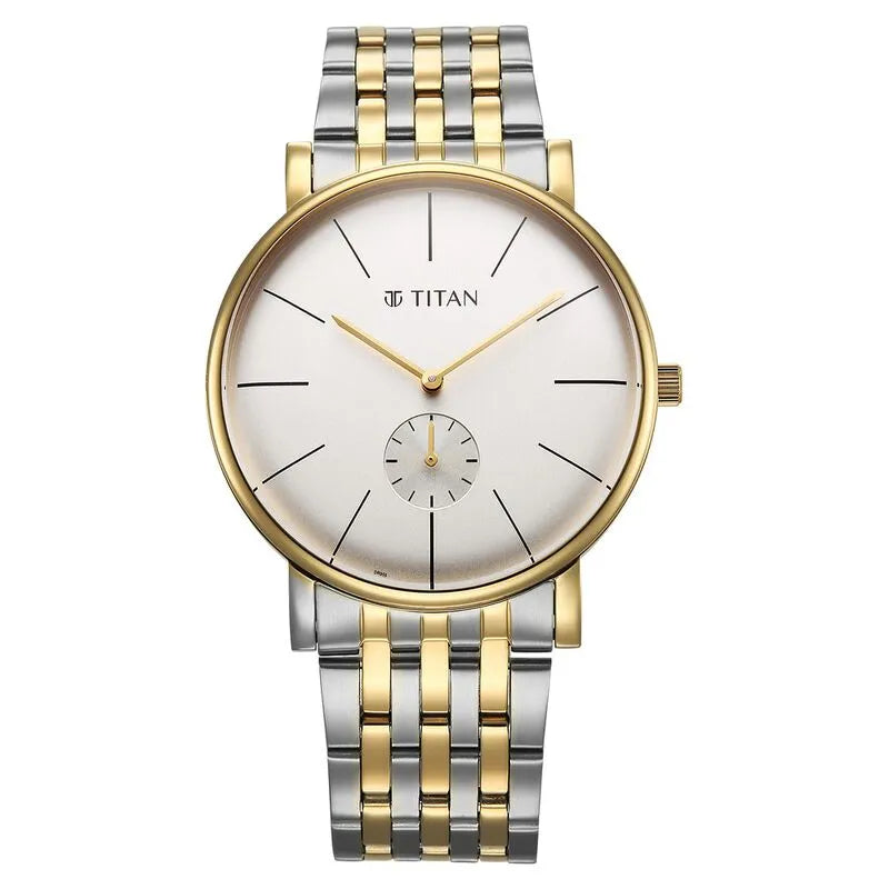 Titan Elegance Analog Small Second White Dial Two Toned Stainless Steel Men&