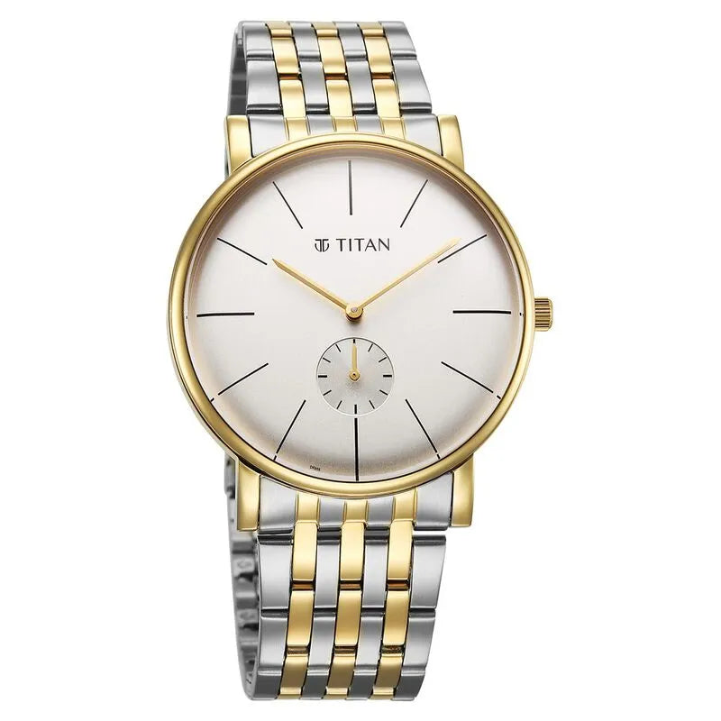 Titan Elegance Analog Small Second White Dial Two Toned Stainless Steel Men&